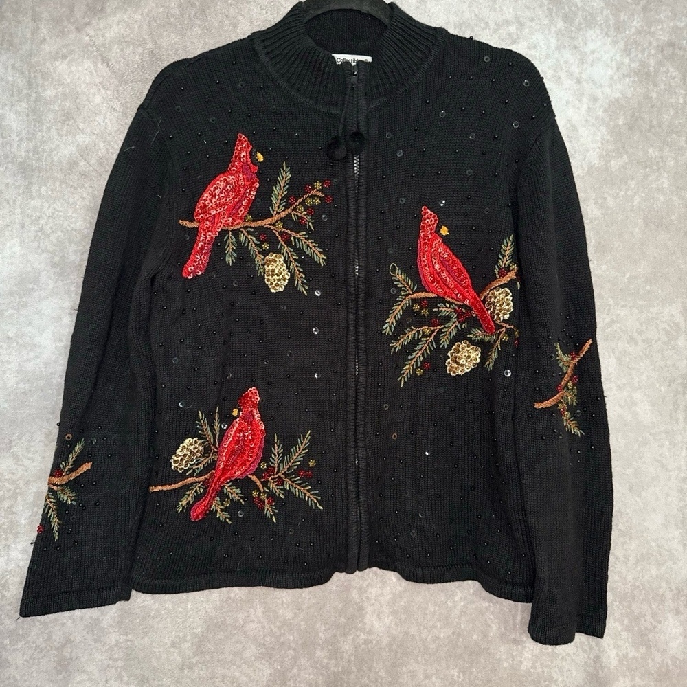 2004 Heirloom Collectibles Cardigan Women‎ Medium Black Embroidered Cardinal